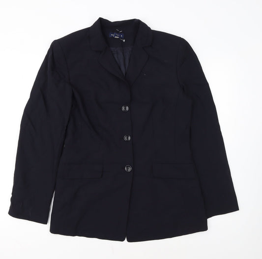 Ann Taylor Women's Navy Blue Wool Blend Blazer Size 14 Single-Breasted
