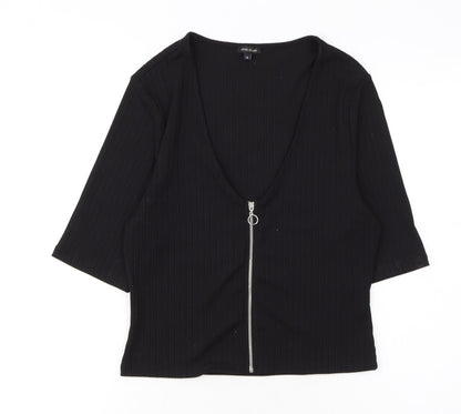 River Island Women’s Black Ribbed Zip Front Cropped Top Size 14