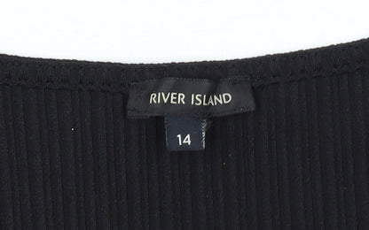 River Island Women’s Black Ribbed Zip Front Cropped Top Size 14
