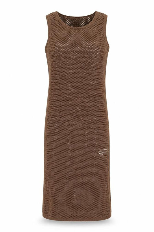 Marks and Spencer Women Brown Crochet Slip Dress Size S Sleeveless Midi