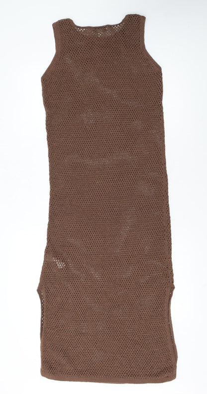 Marks and Spencer Women Brown Crochet Slip Dress Size S Sleeveless Midi