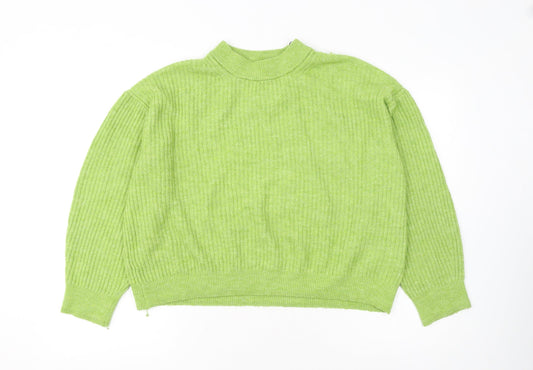 H&M Women's Green Mock Neck Ribbed Knit Pullover Jumper Size 12