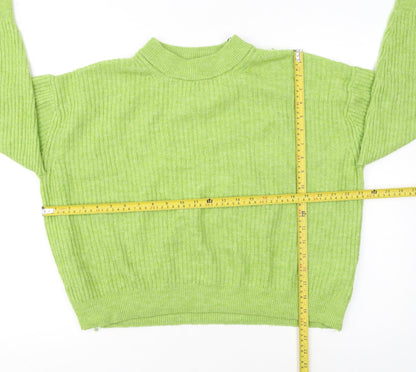 H&M Women's Green Mock Neck Ribbed Knit Pullover Jumper Size 12