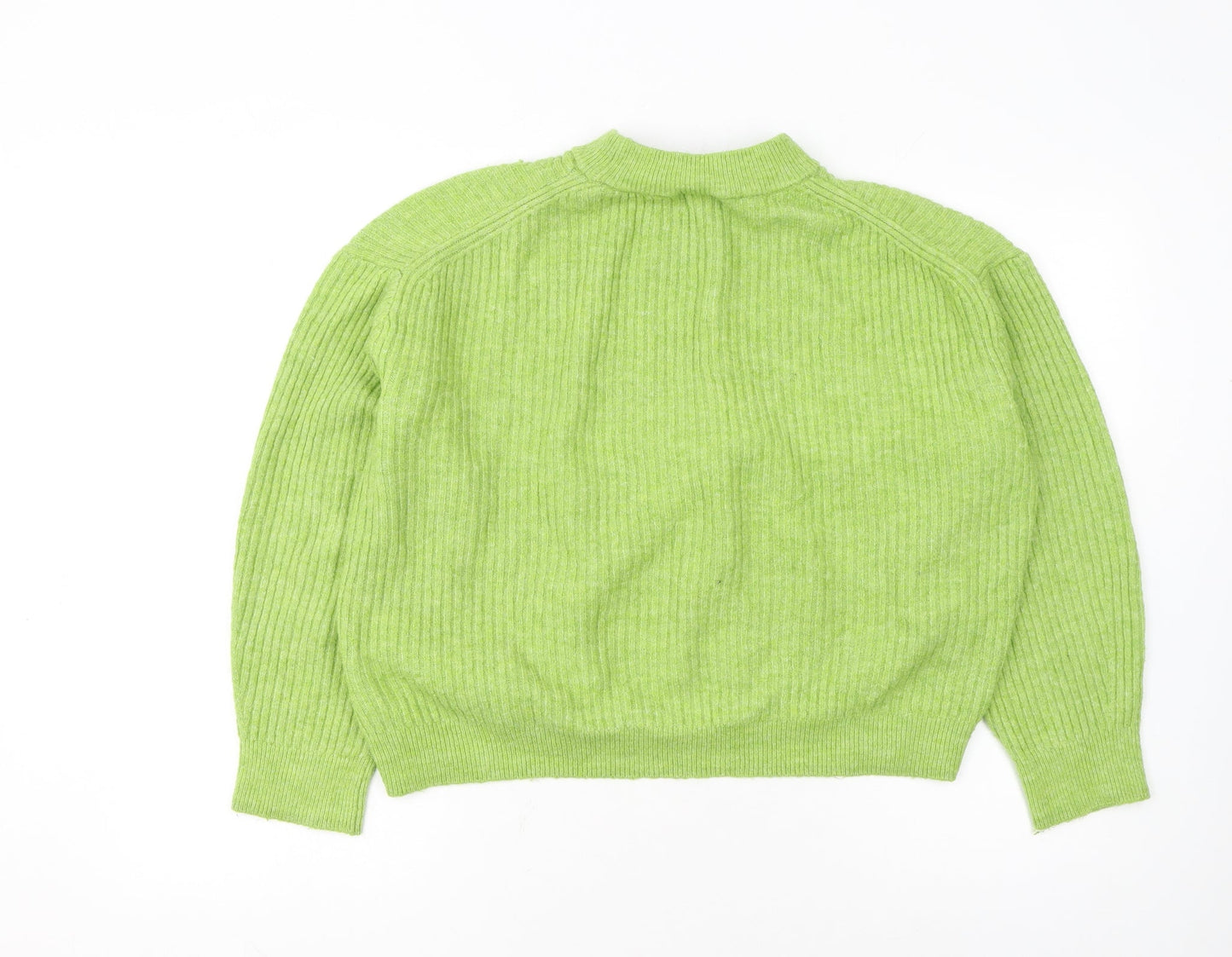H&M Women's Green Mock Neck Ribbed Knit Pullover Jumper Size 12