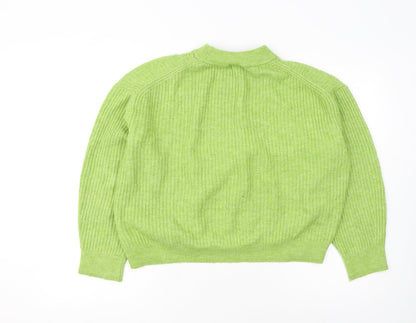 H&M Women's Green Mock Neck Ribbed Knit Pullover Jumper Size 12