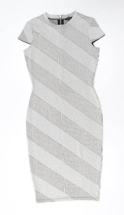 River Island Women Black Striped Bodycon Dress Size 10