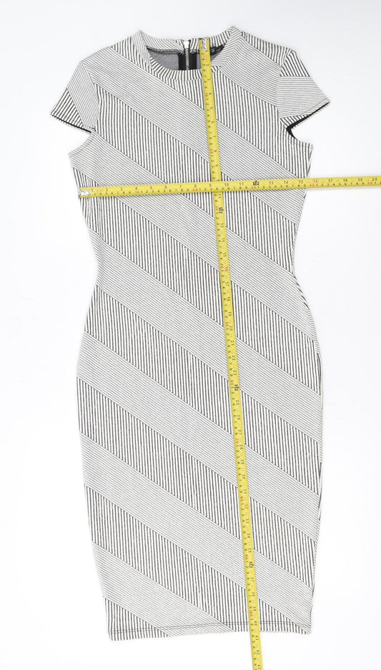 River Island Women Black Striped Bodycon Dress Size 10