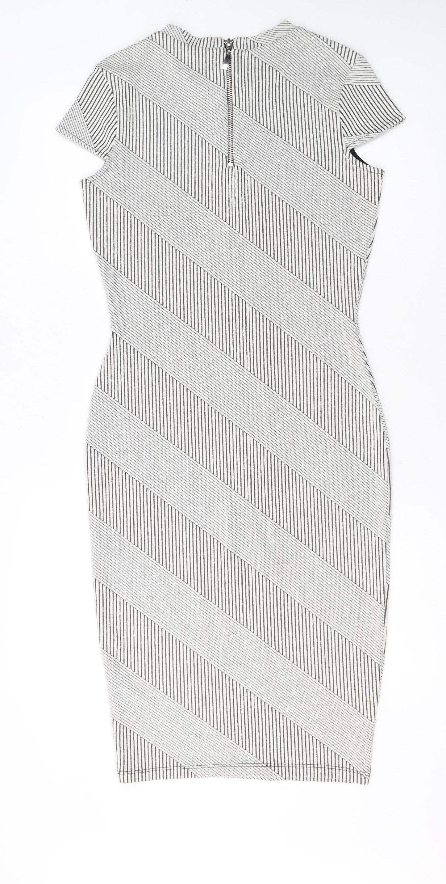 River Island Women Black Striped Bodycon Dress Size 10
