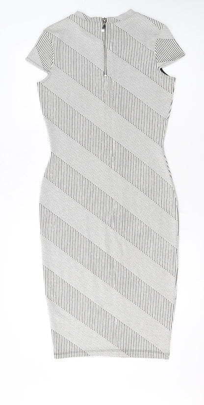 River Island Women Black Striped Bodycon Dress Size 10