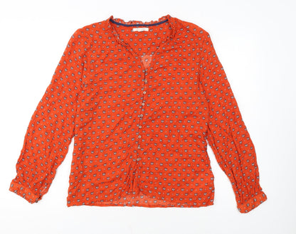 White Stuff Women's Orange Fox Print Long Sleeve Viscose Blouse UK 14