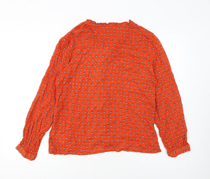White Stuff Women's Orange Fox Print Long Sleeve Viscose Blouse UK 14