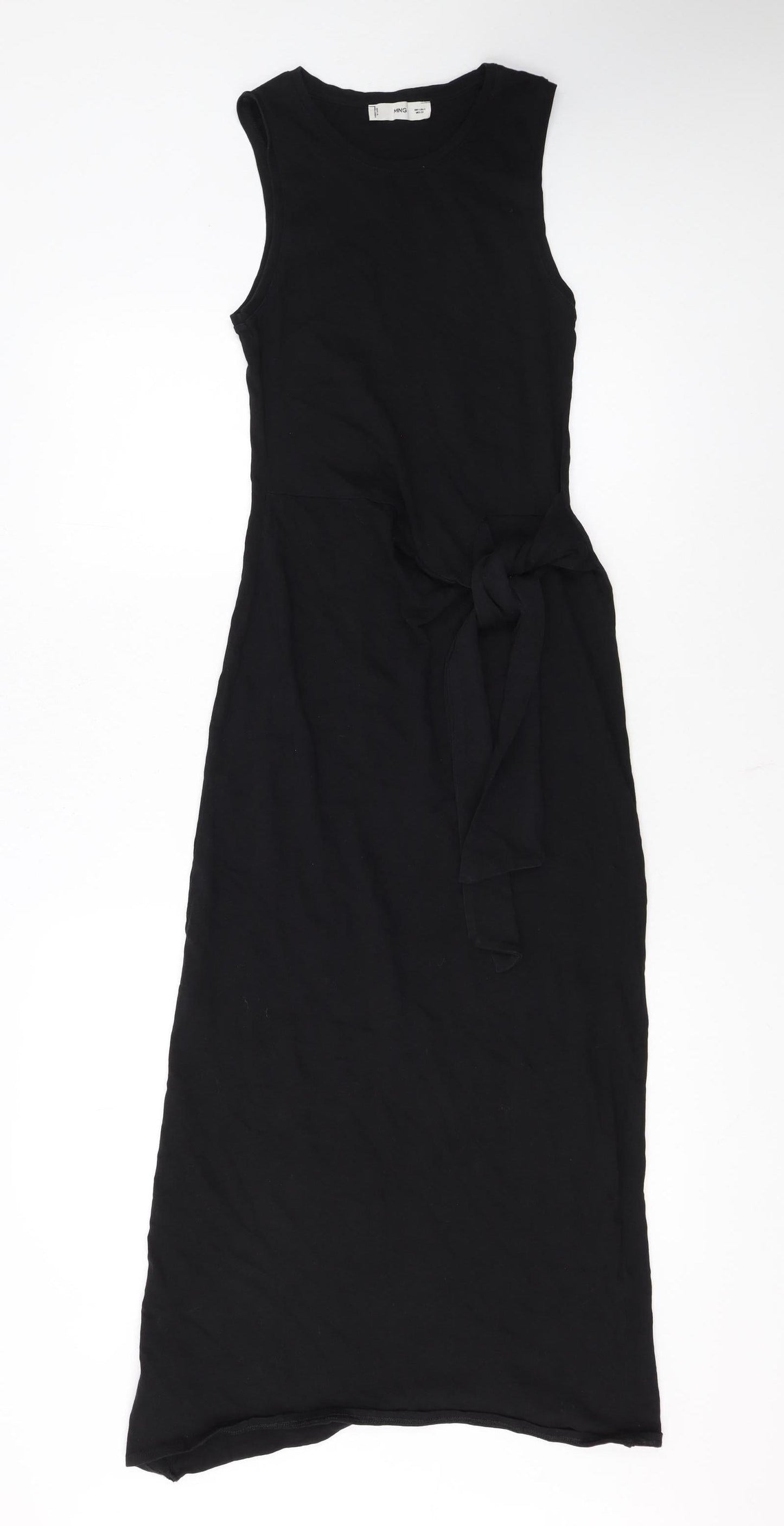 MNG Women’s Black Cotton Midi Tank Dress Size 8 Sleeveless Belted