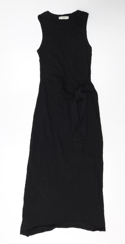 MNG Women’s Black Cotton Midi Tank Dress Size 8 Sleeveless Belted
