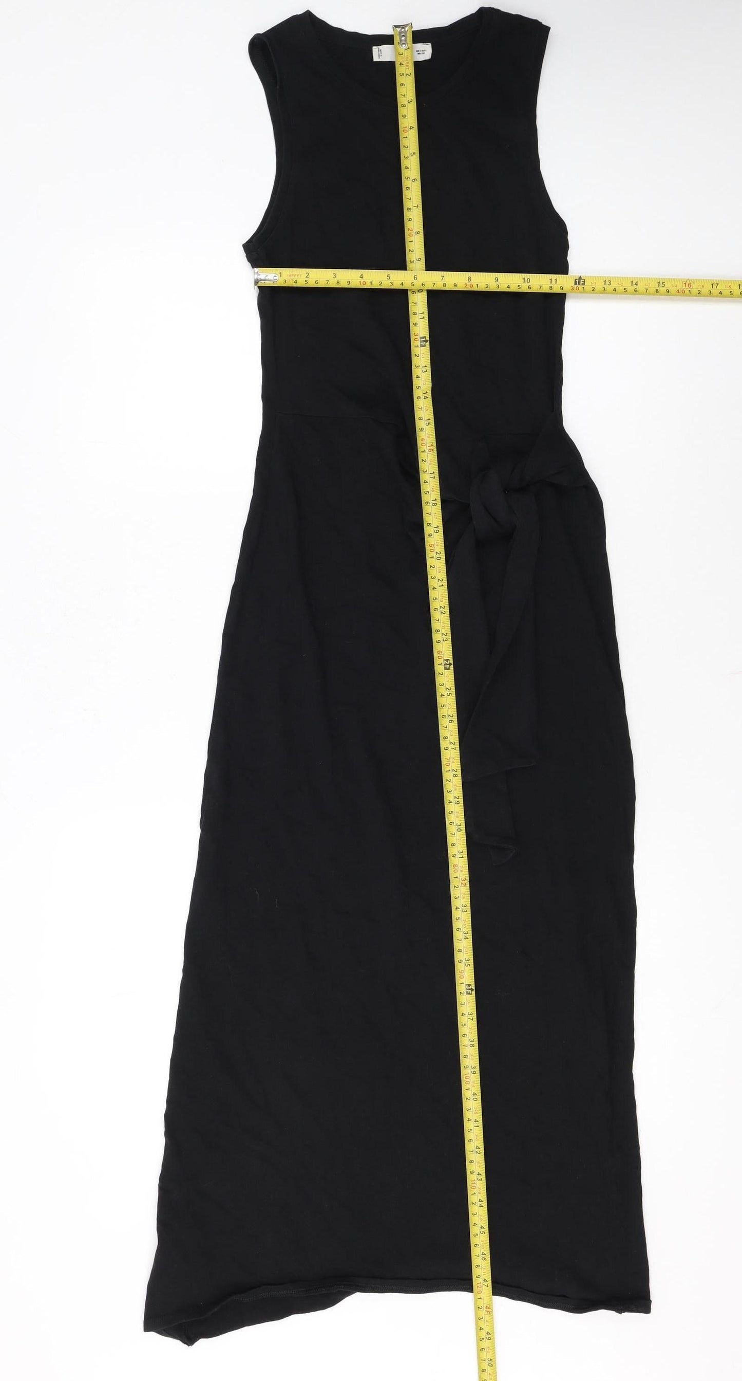MNG Women’s Black Cotton Midi Tank Dress Size 8 Sleeveless Belted