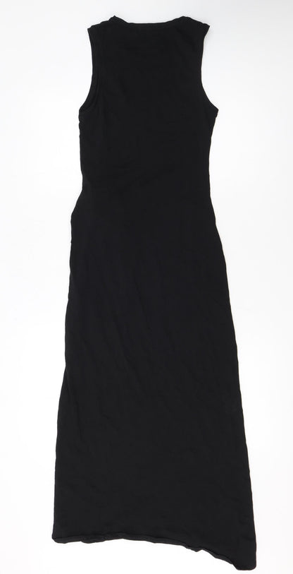 MNG Women’s Black Cotton Midi Tank Dress Size 8 Sleeveless Belted