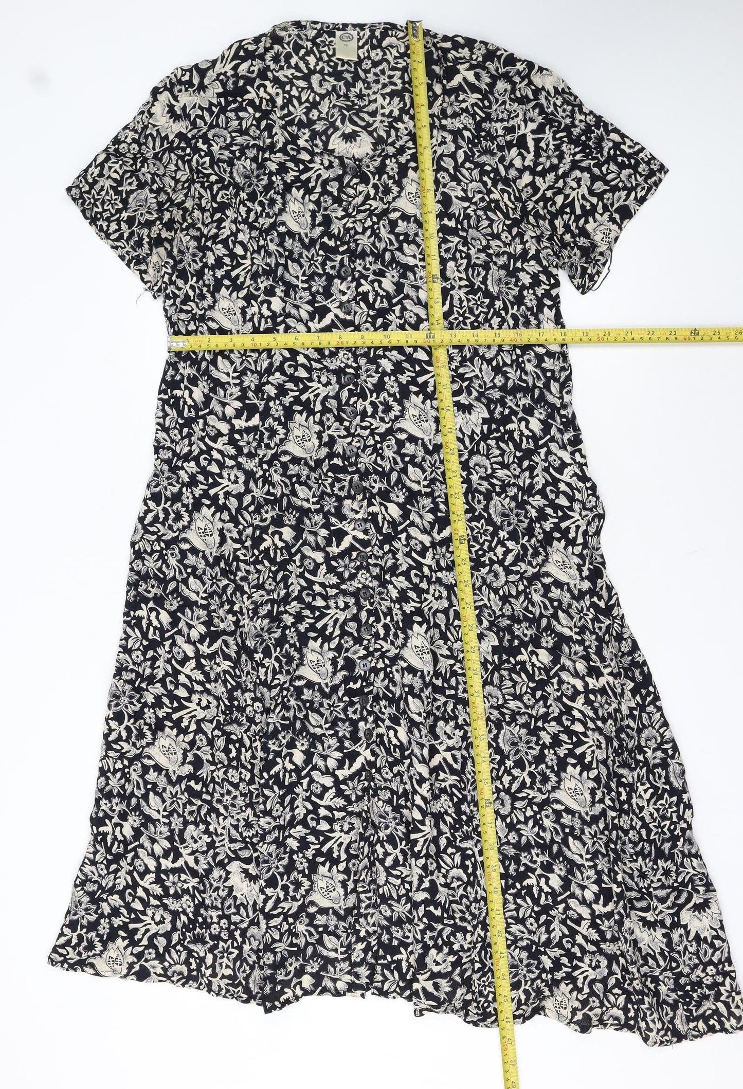 C&A Women’s Black Floral Midi A-Line Dress Size 16 Short Sleeve