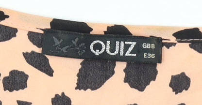 Quiz Womens Beige Leopard Wrap Ruffle Blouse Size 8