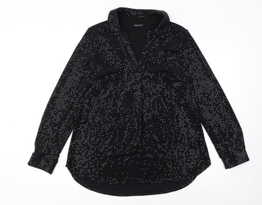 Roman Women Black Sequin Long Sleeve Tunic Blouse Size 12