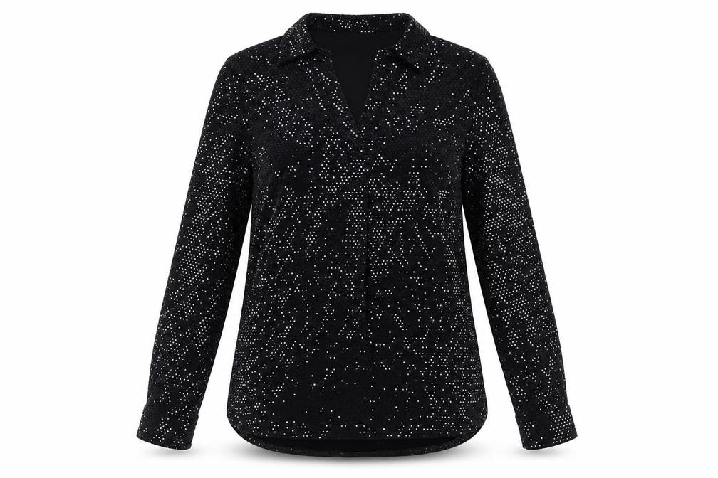 Roman Women Black Sequin Long Sleeve Tunic Blouse Size 12
