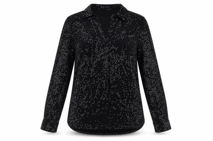 Roman Women Black Sequin Long Sleeve Tunic Blouse Size 12