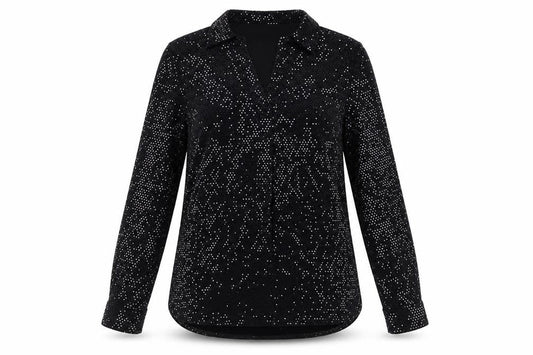 Front view of Roman Women Black Sequin Long Sleeve Tunic Blouse, size 12