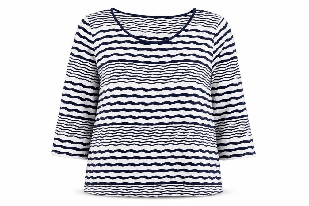Soon Women Blue White Striped 3/4 Sleeve Jersey T-Shirt Size 14
