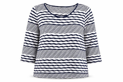 Soon Women Blue White Striped 3/4 Sleeve Jersey T-Shirt Size 14