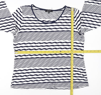 Soon Women Blue White Striped 3/4 Sleeve Jersey T-Shirt Size 14