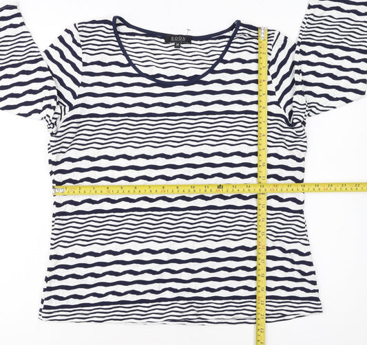 Soon Women Blue White Striped 3/4 Sleeve Jersey T-Shirt Size 14