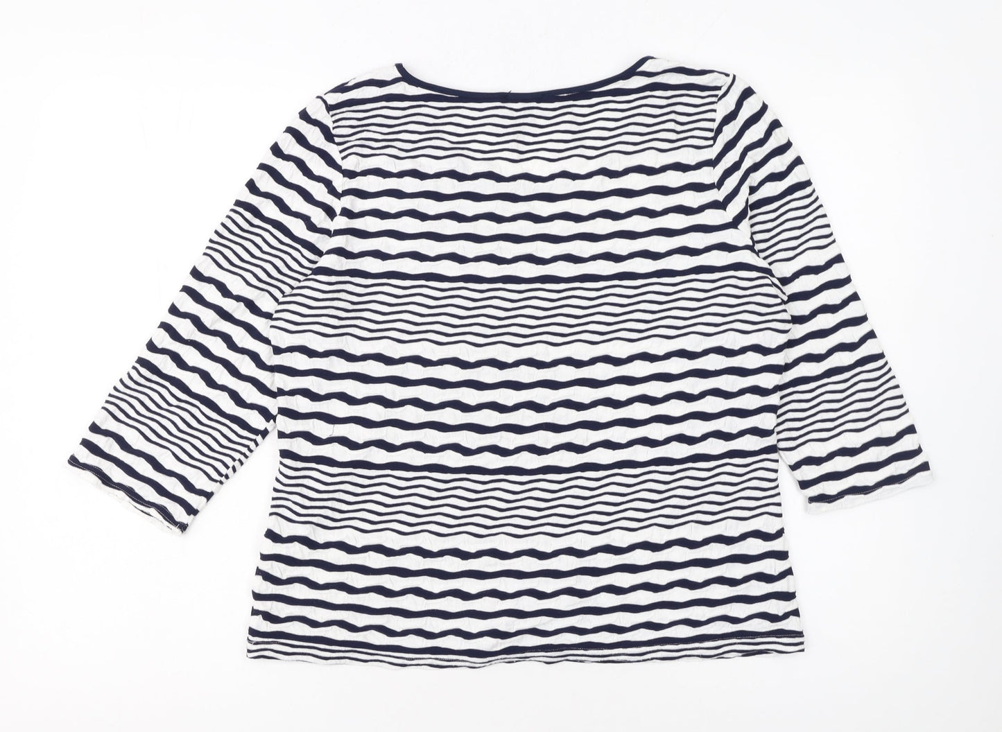 Soon Women Blue White Striped 3/4 Sleeve Jersey T-Shirt Size 14