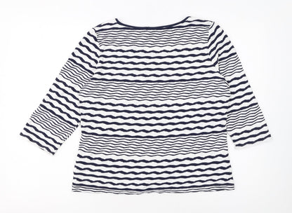 Soon Women Blue White Striped 3/4 Sleeve Jersey T-Shirt Size 14