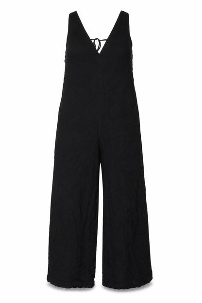Topshop Women Black Linen Blend Wide Leg Sleeveless Jumpsuit UK 10