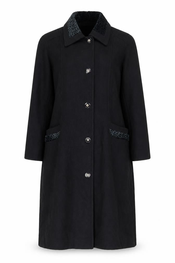 Gallery Women’s Black Wool Long Overcoat Petite Size 11-12
