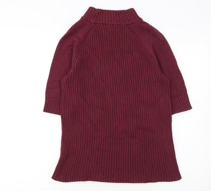 Lands' End Women Petite Burgundy Mock Neck Short Sleeve Cotton Jumper M