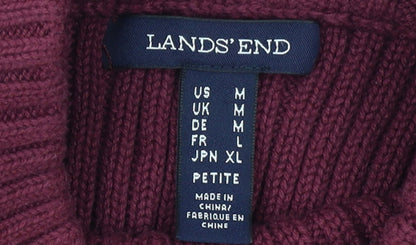 Lands' End Women Petite Burgundy Mock Neck Short Sleeve Cotton Jumper M