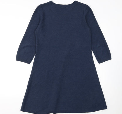 Fat Face Women's Blue A-Line Knit Dress Size 14 3/4 Sleeve