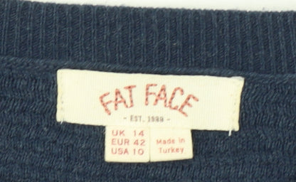 Fat Face Women's Blue A-Line Knit Dress Size 14 3/4 Sleeve