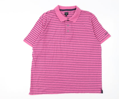 James Pringle Men's Pink Striped Cotton Polo Shirt Size M