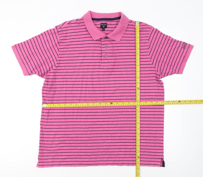 James Pringle Men's Pink Striped Cotton Polo Shirt Size M