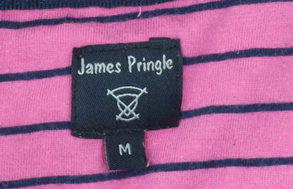 James Pringle Men's Pink Striped Cotton Polo Shirt Size M