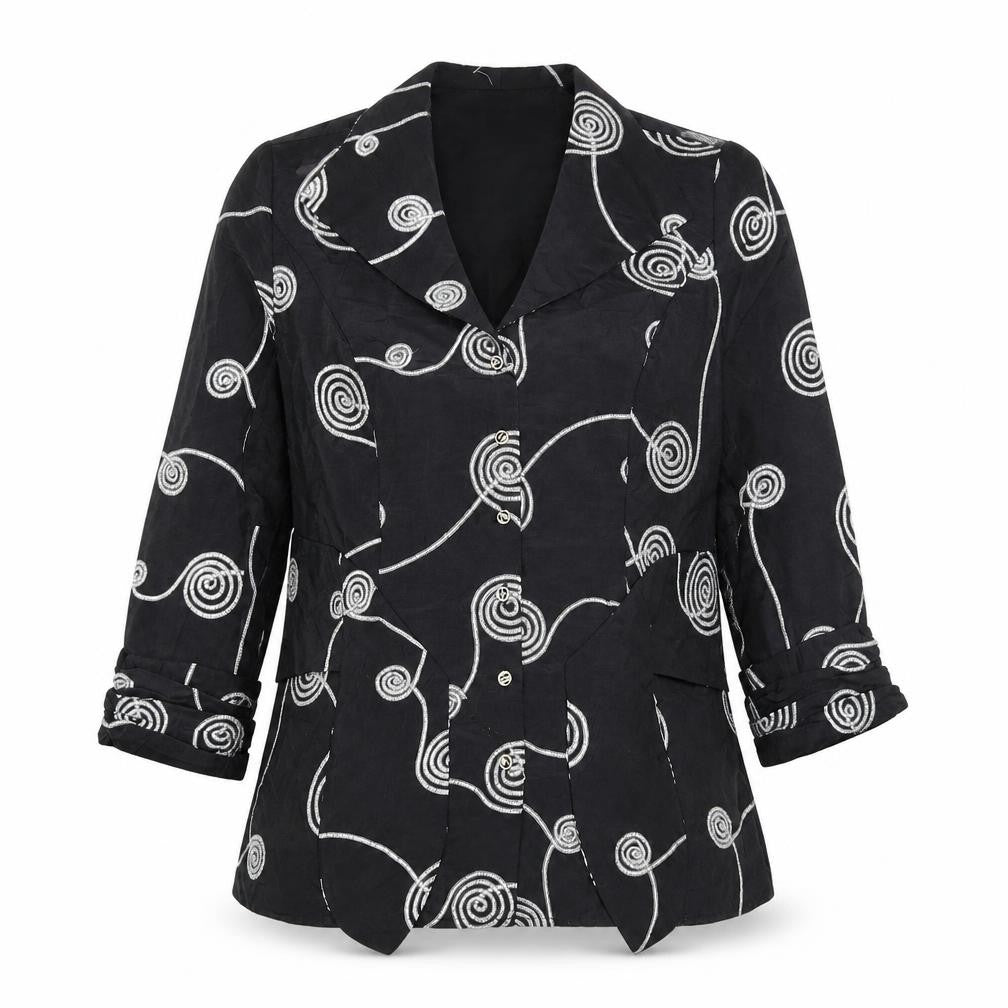 Puli Women's Black White Patterned Suit Jacket Size 10 Polyester