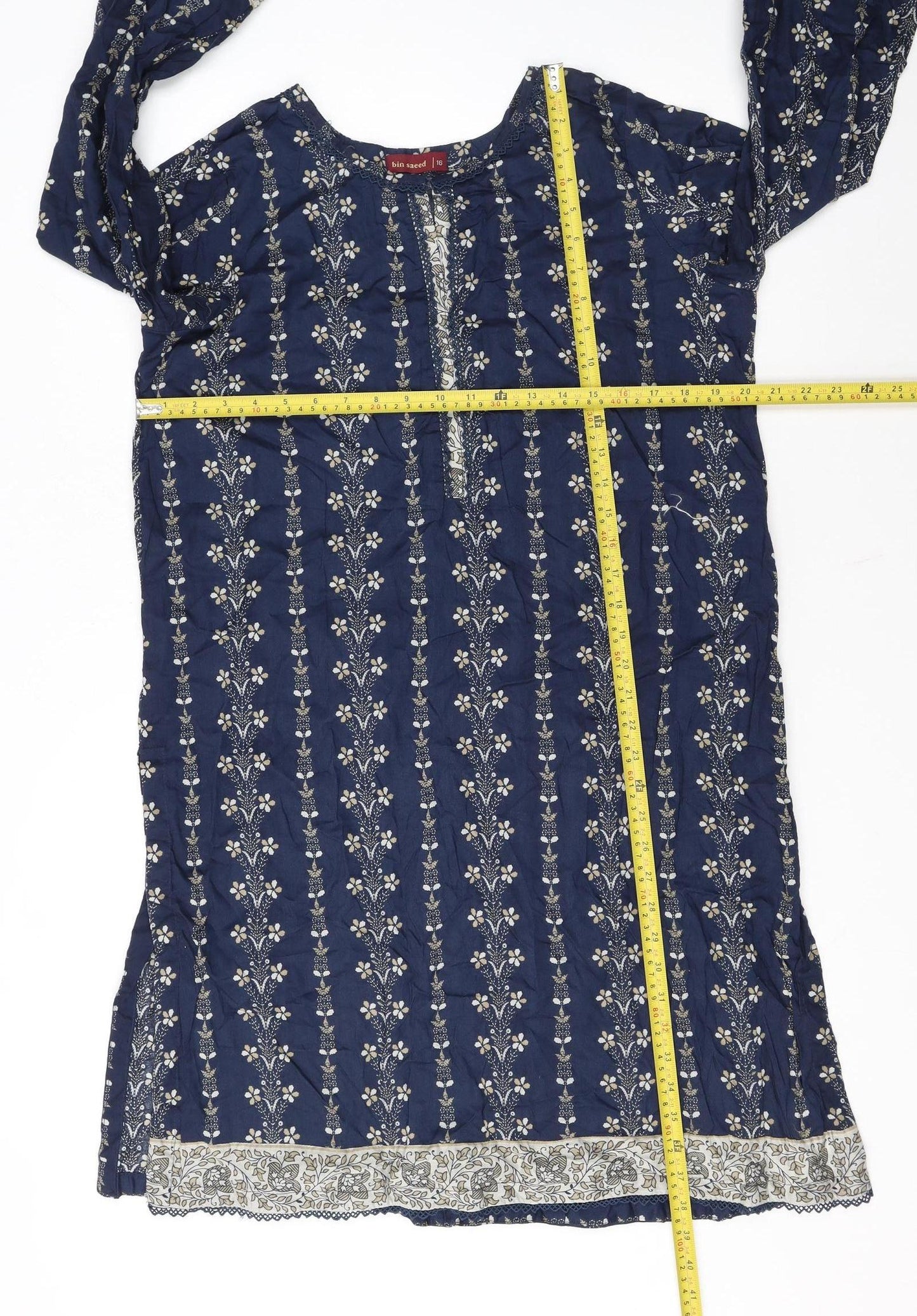 Bin Saeed Women's Blue Floral Shift Dress Size 18 Bohemian Style