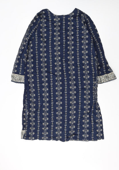Bin Saeed Women's Blue Floral Shift Dress Size 18 Bohemian Style