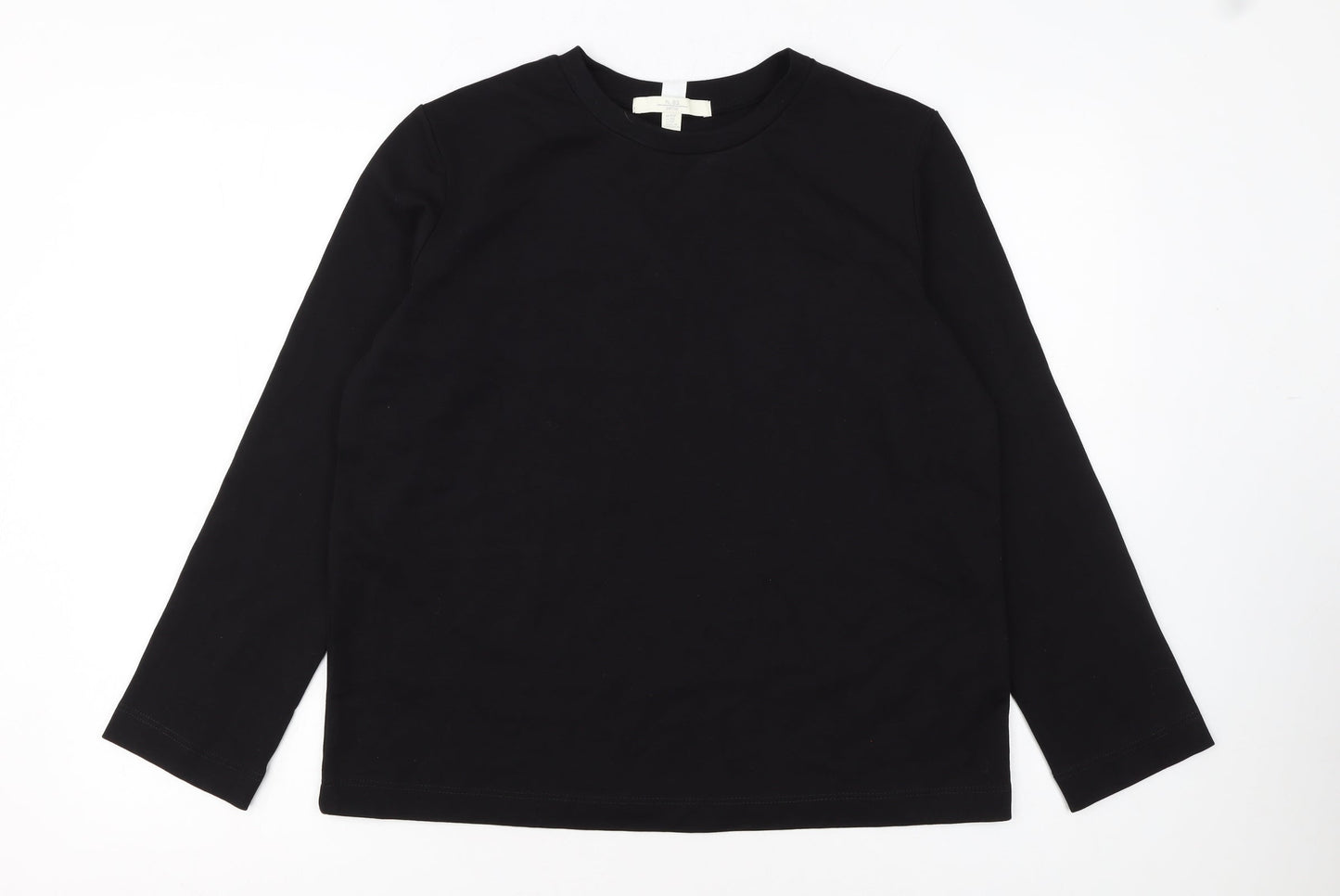 Next Women's Black Petite Size 10P Long Sleeve Cotton Crew Neck Top