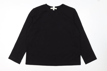Next Women's Black Petite Size 10P Long Sleeve Cotton Crew Neck Top