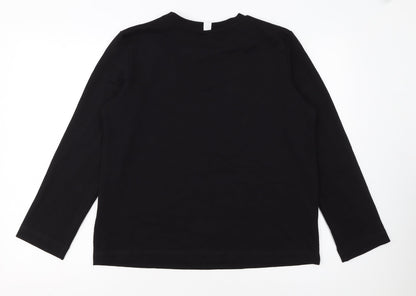 Next Women's Black Petite Size 10P Long Sleeve Cotton Crew Neck Top