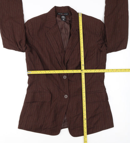 New York & Company Women Brown Pinstripe Blazer Size 12 Classic Fit