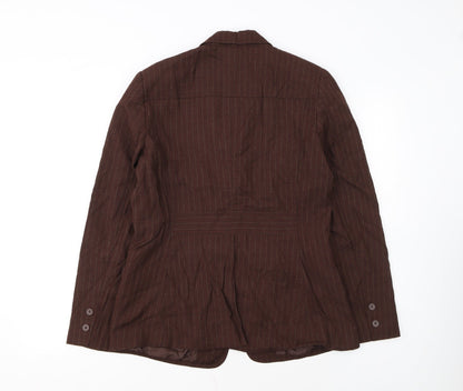 New York & Company Women Brown Pinstripe Blazer Size 12 Classic Fit