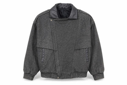 American Male Unisex Grey Wool Bomber Jacket L Classic Retro Style