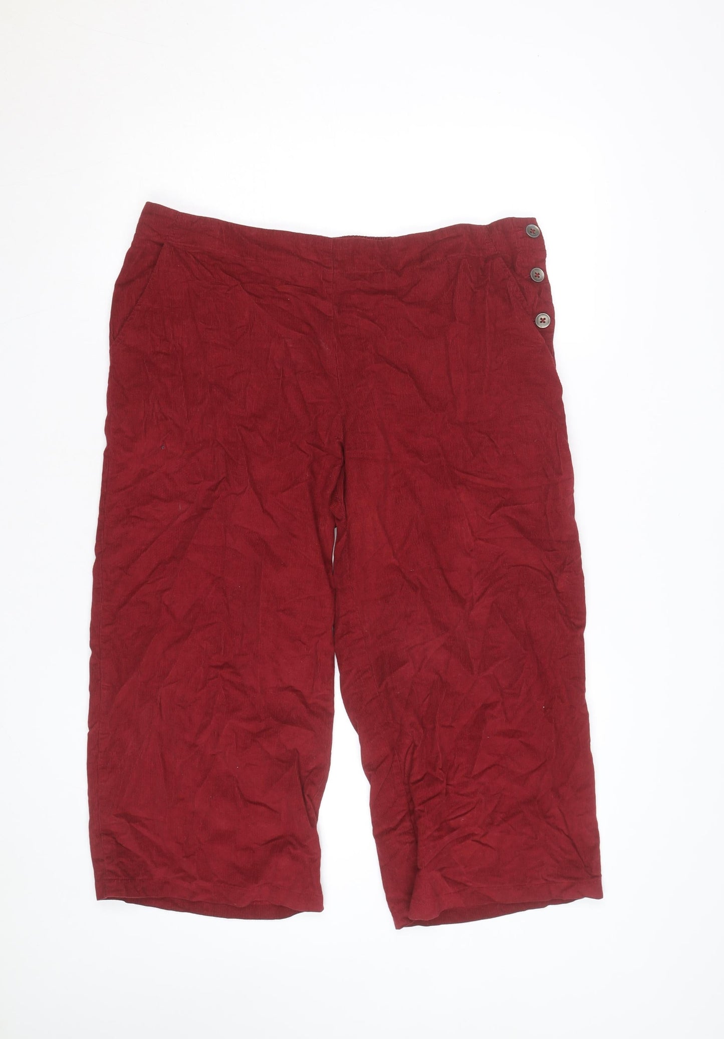 Nomads Women Red Corduroy Cropped Trousers Size 16 Button Detail